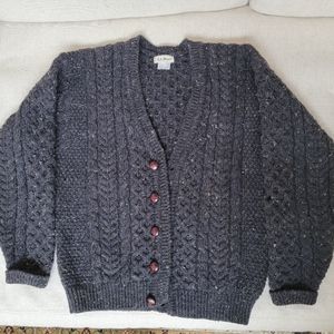 Vintage LL Bean Fisherman Cable Knit Cardigan Sweater M Ireland Wool Charcoal